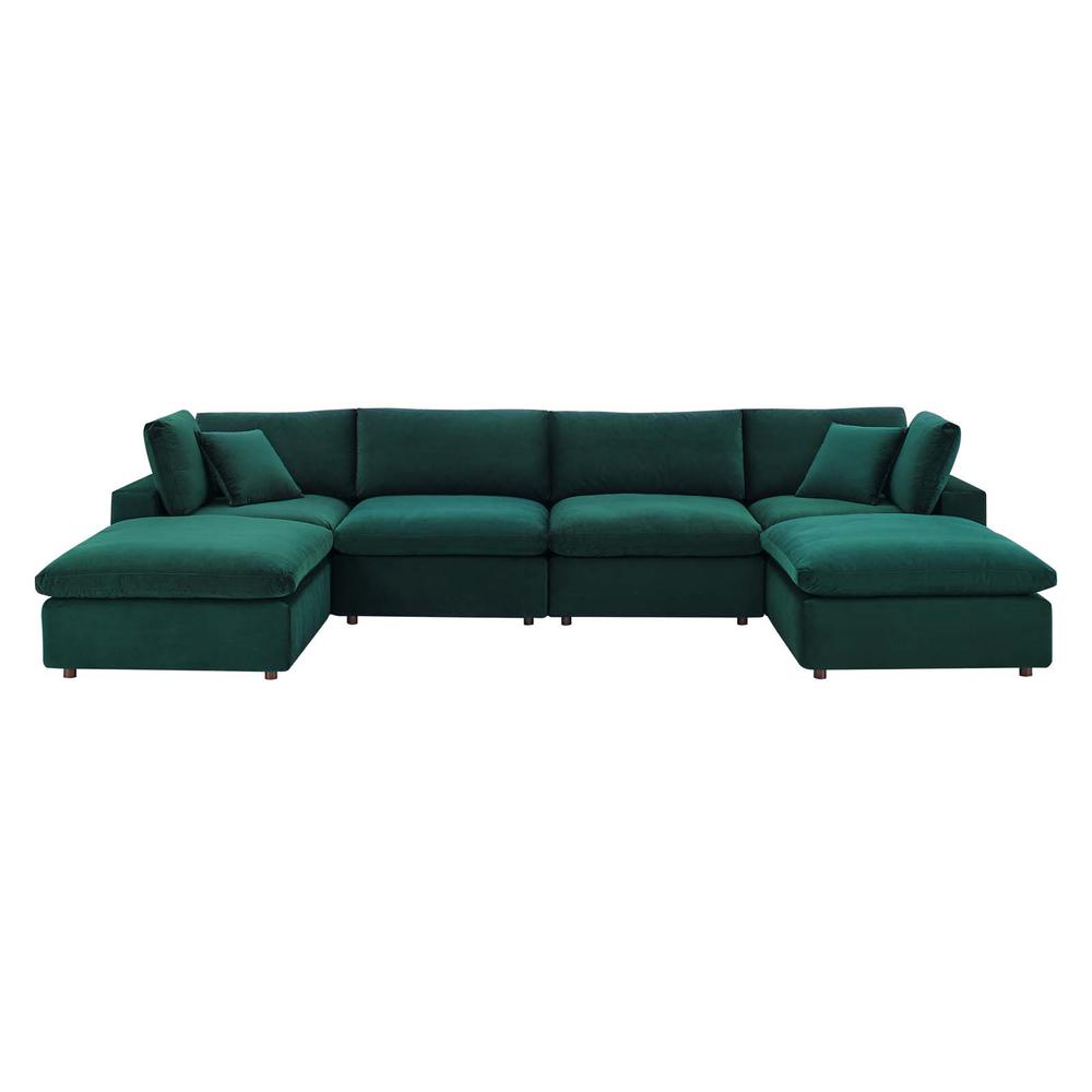 Commix Down Filled Overstuffed Performance Velvet 6-Piece Sectional Sofa - Green EEI-4821-GRN. The main picture.