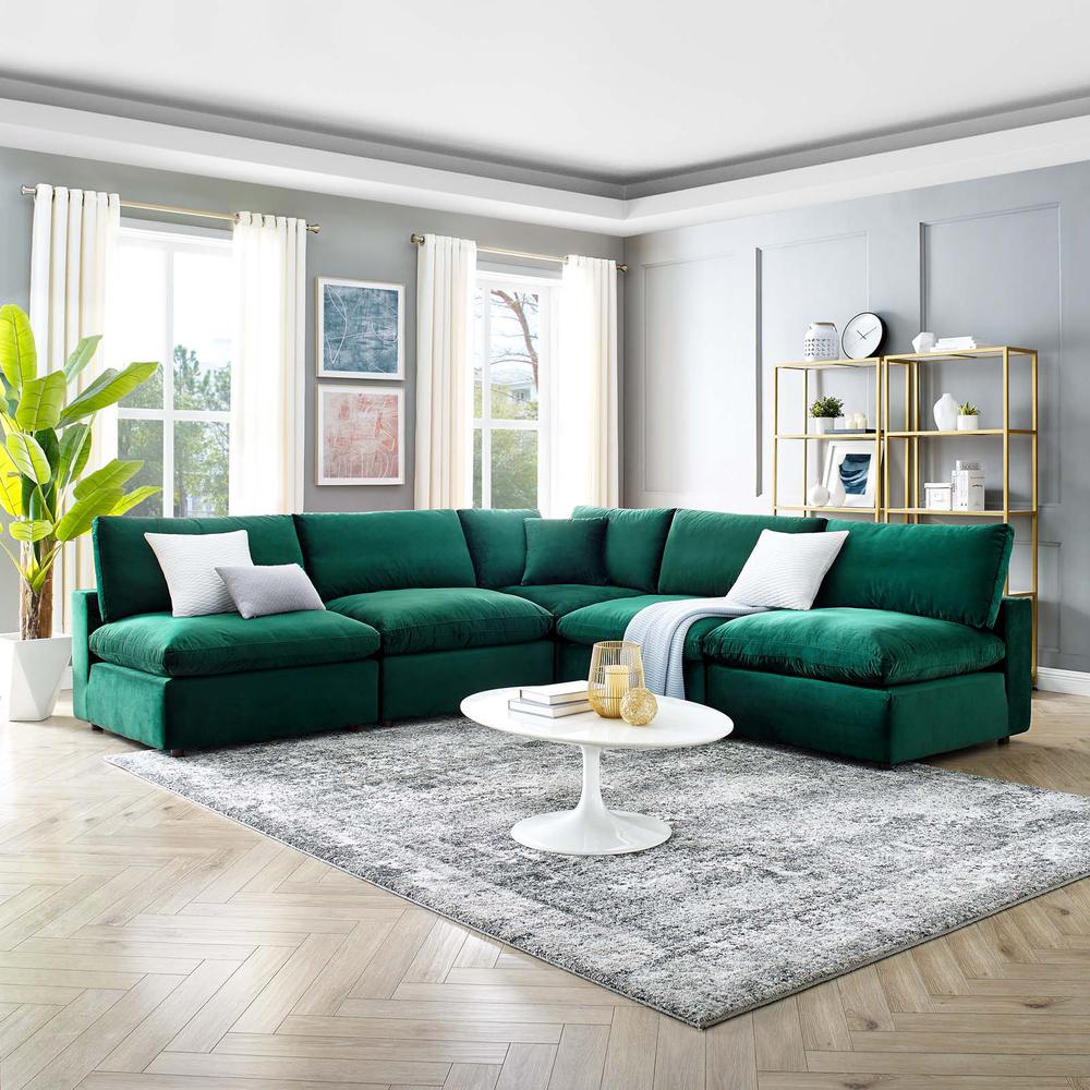 Commix Down Filled Overstuffed Performance Velvet 5-Piece Sectional Sofa - Green EEI-4822-GRN. Picture 10