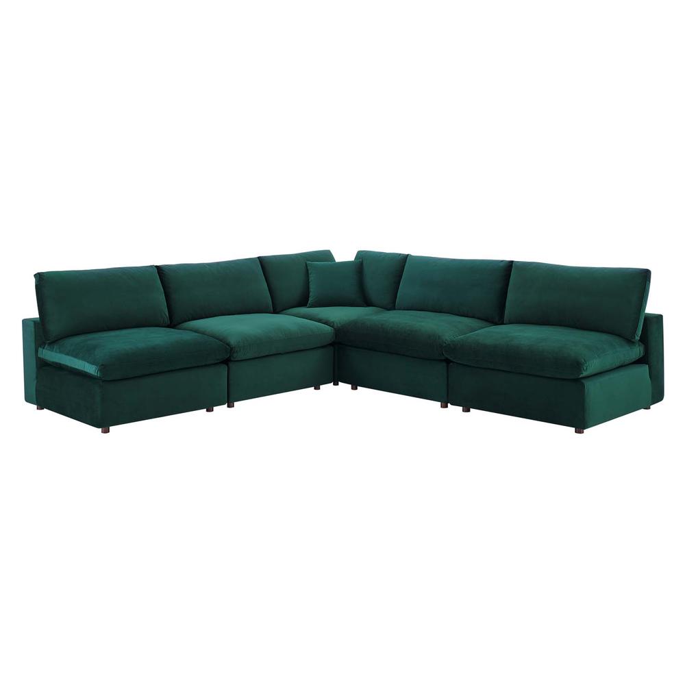 Commix Down Filled Overstuffed Performance Velvet 5-Piece Sectional Sofa - Green EEI-4822-GRN. Picture 1