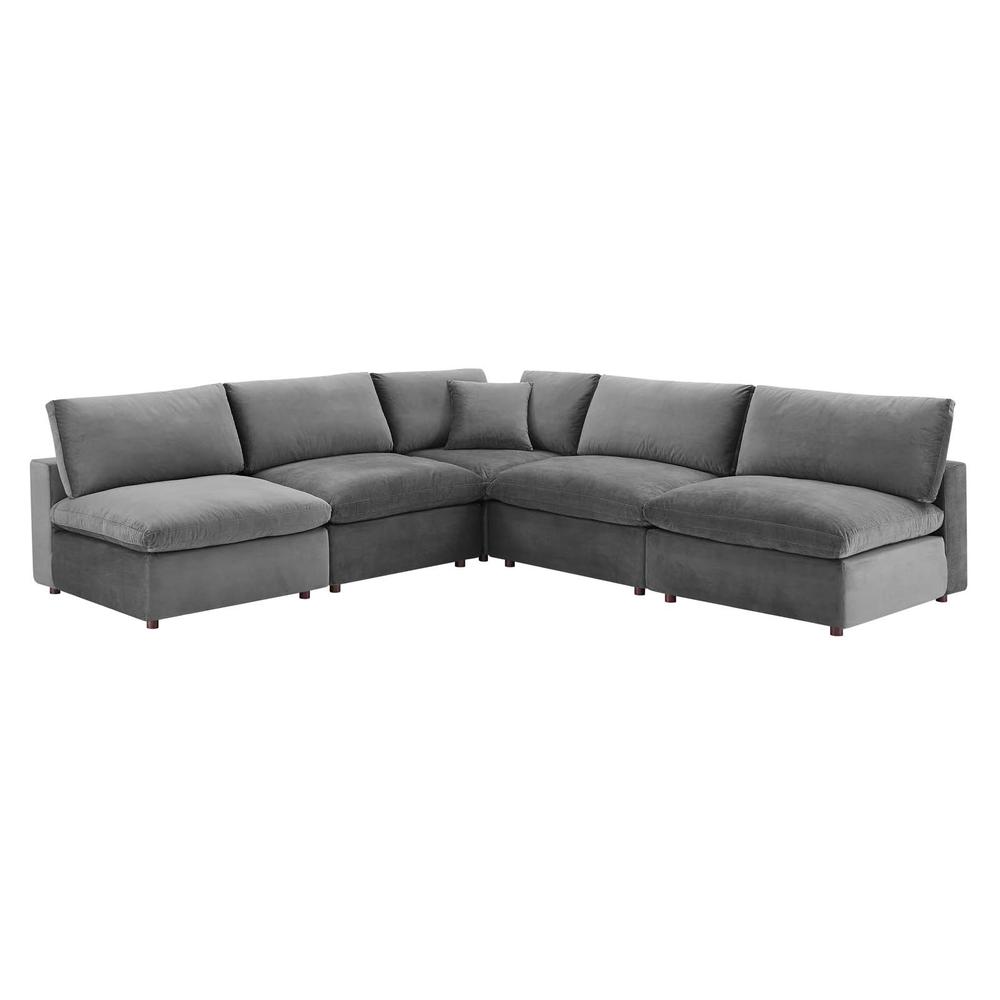 Commix Down Filled Overstuffed Performance Velvet 5-Piece Sectional Sofa. The main picture.