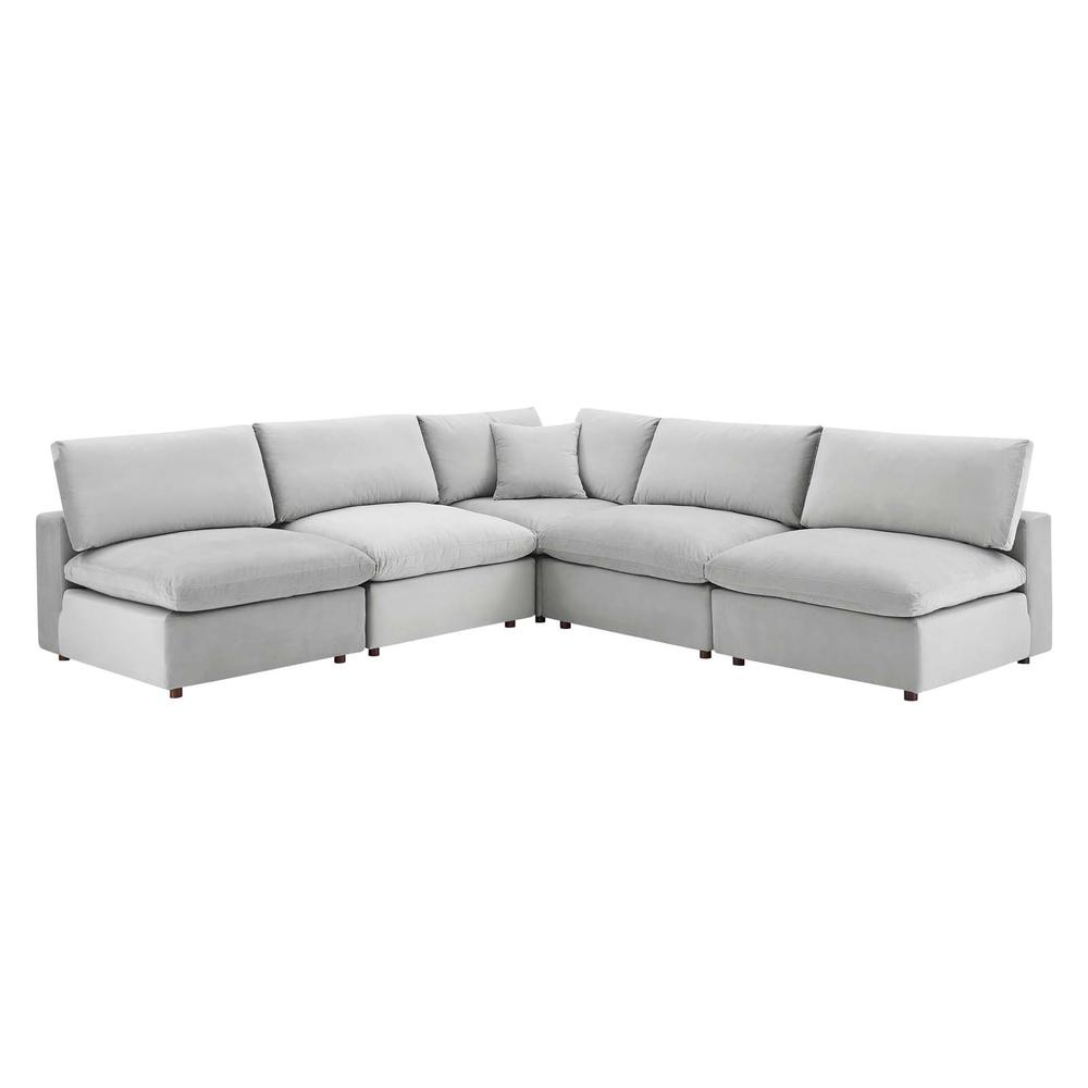 Commix Down Filled Overstuffed Performance Velvet 5-Piece Sectional Sofa - Light Gray EEI-4822-LGR. The main picture.