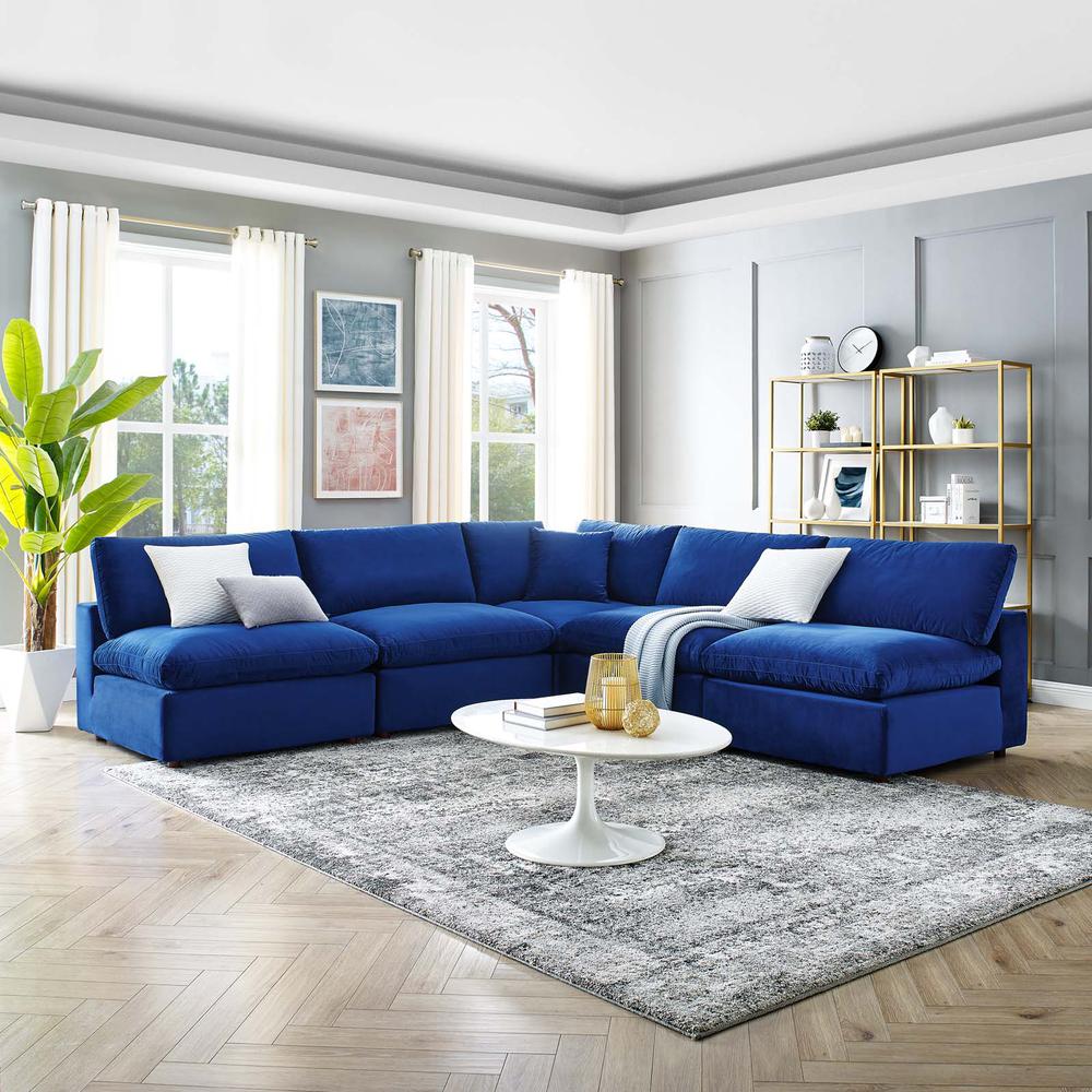 Commix Down Filled Overstuffed Performance Velvet 5-Piece Sectional Sofa. Picture 10
