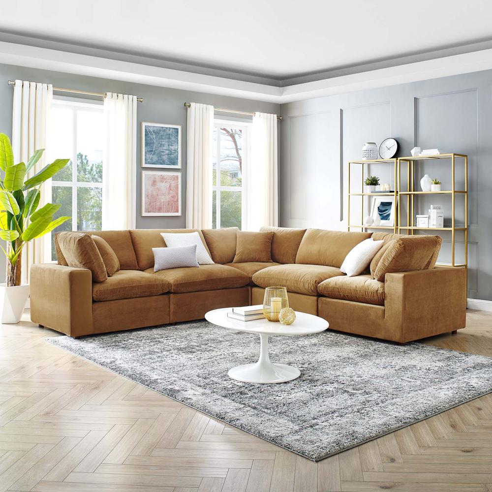 Commix Down Filled Overstuffed Performance Velvet 5-Piece Sectional Sofa. Picture 10