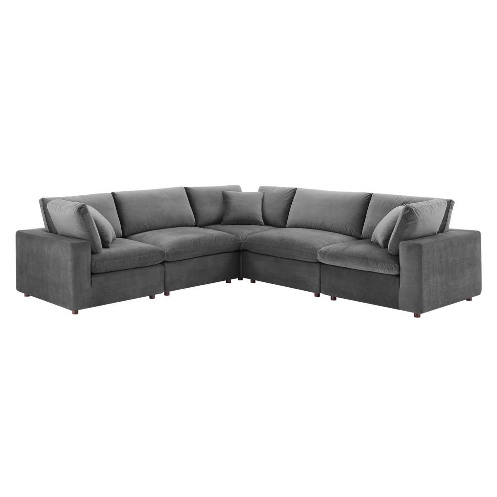 Commix Down Filled Overstuffed Performance Velvet 5-Piece Sectional Sofa. Picture 1