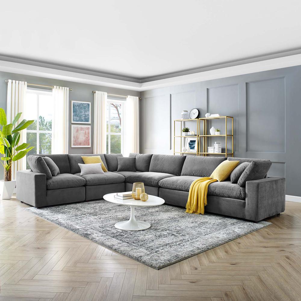 Commix Down Filled Overstuffed Performance Velvet 6-Piece Sectional Sofa. Picture 10