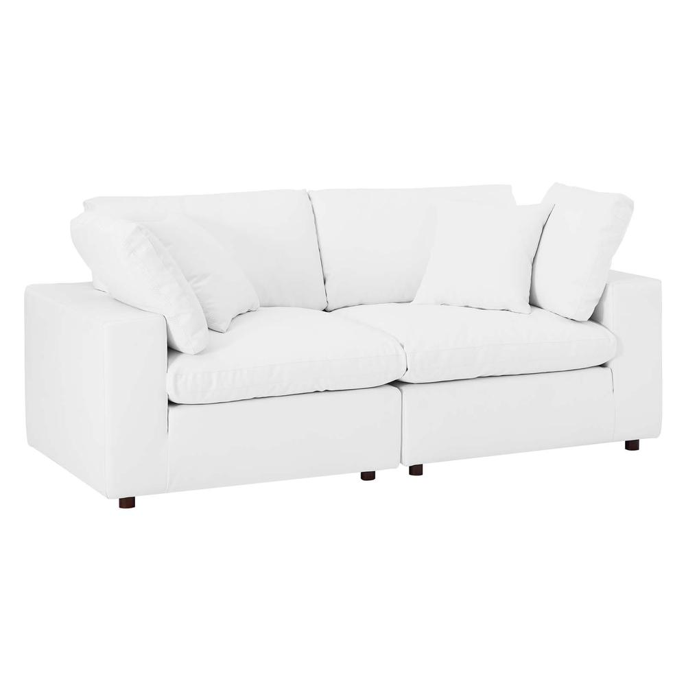 Commix Down Filled Overstuffed Vegan Leather Loveseat - White EEI-4913-WHI. The main picture.