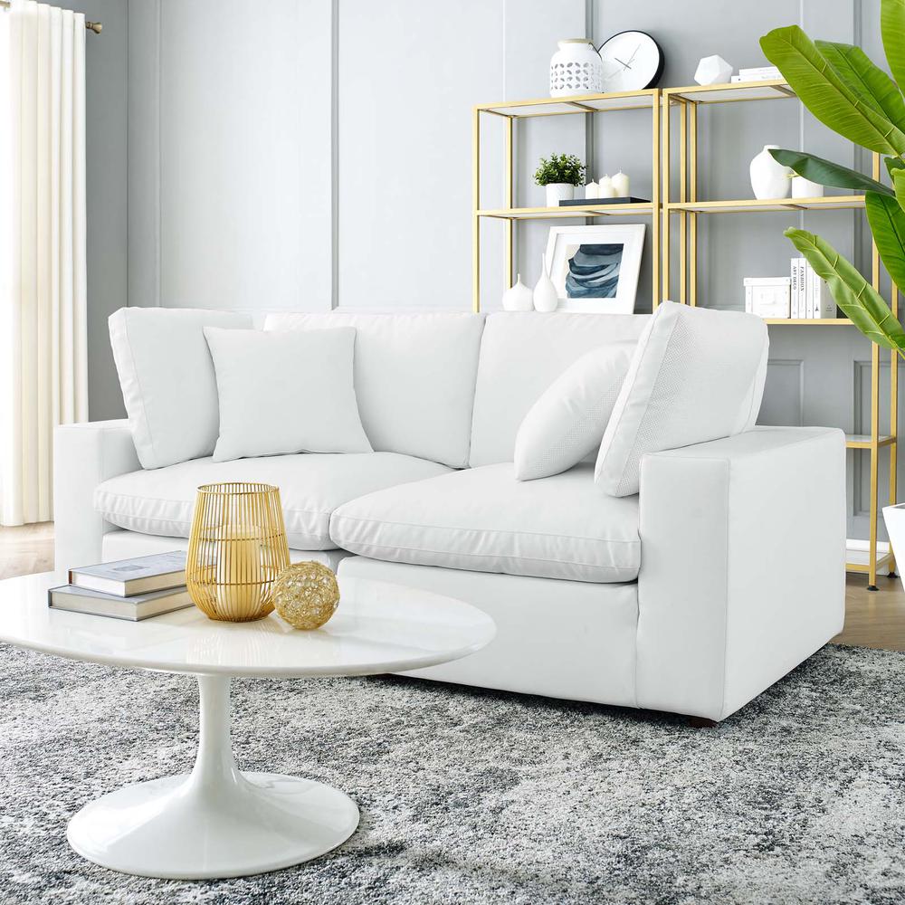 Commix Down Filled Overstuffed Vegan Leather Loveseat - White EEI-4913-WHI. Picture 8