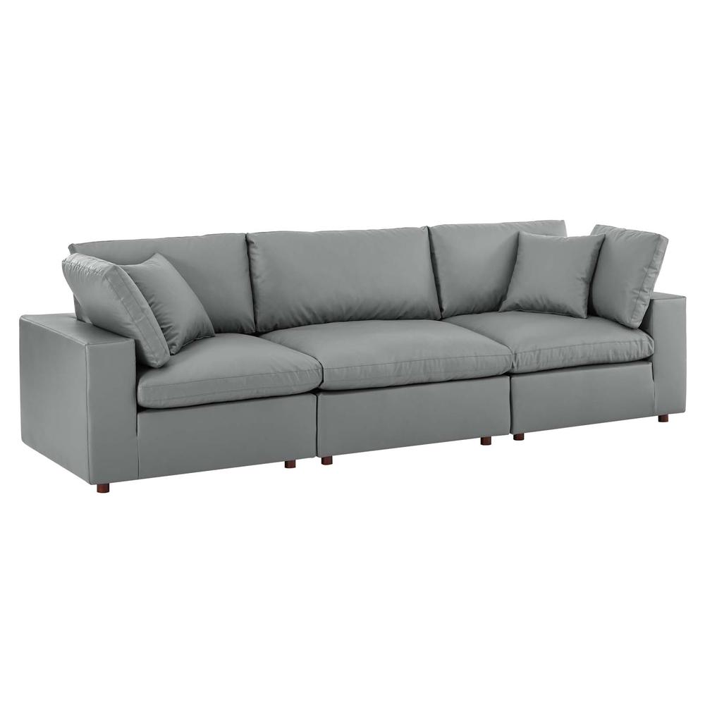 Commix Down Filled Overstuffed Vegan Leather 3-Seater Sofa - Gray EEI-4914-GRY. Picture 1
