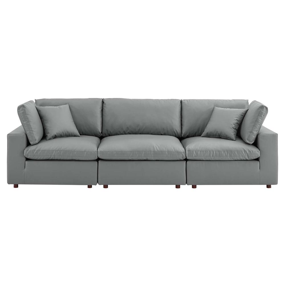 Commix Down Filled Overstuffed Vegan Leather 3-Seater Sofa - Gray EEI-4914-GRY. Picture 2