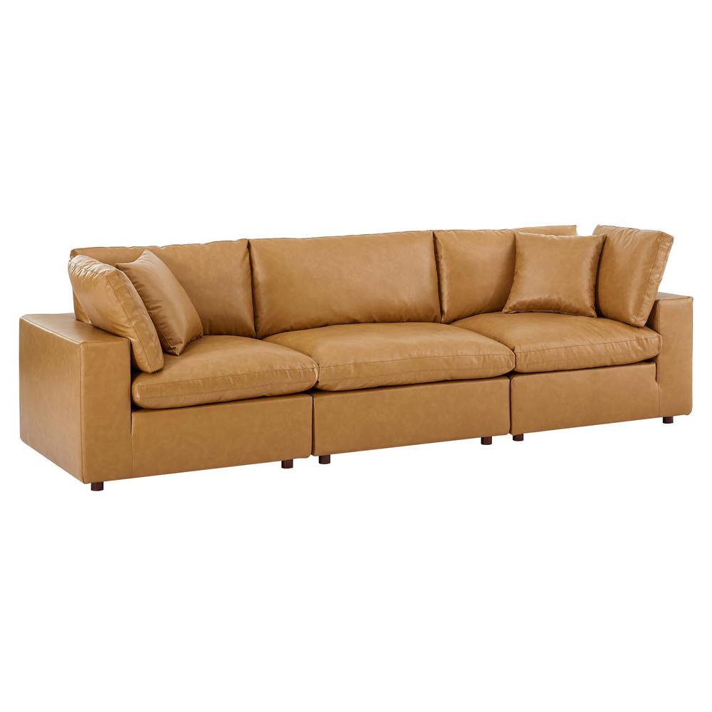 Commix Down Filled Overstuffed Vegan Leather 3-Seater Sofa - Tan EEI-4914-TAN. The main picture.
