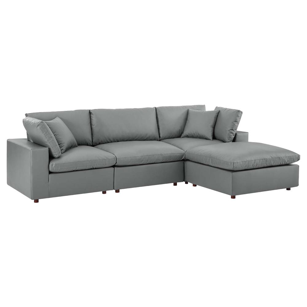 Commix Down Filled Overstuffed Vegan Leather 4-Piece Sectional Sofa - Gray EEI-4915-GRY. The main picture.
