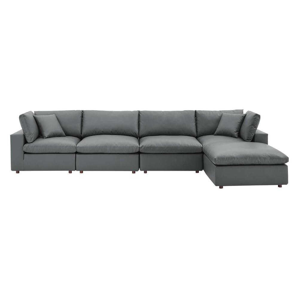 Commix Down Filled Overstuffed Vegan Leather 5-Piece Sectional Sofa - Gray EEI-4917-GRY. The main picture.