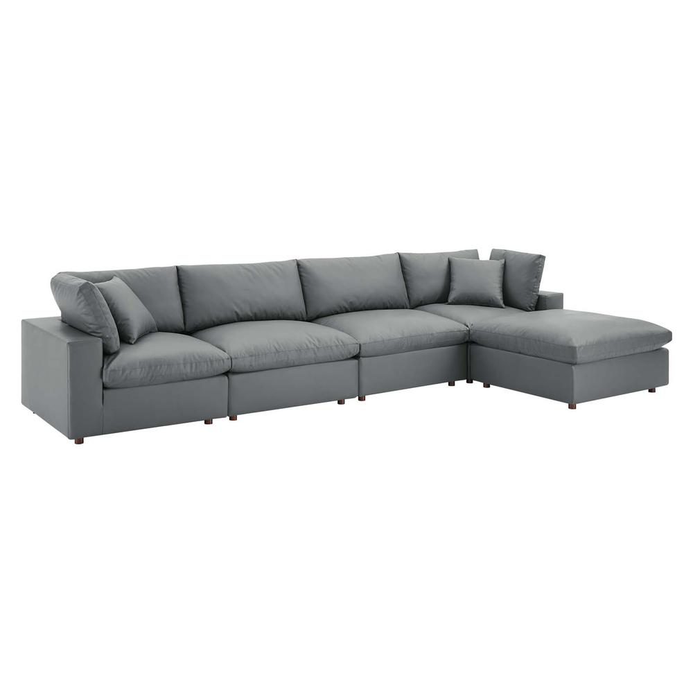 Commix Down Filled Overstuffed Vegan Leather 5-Piece Sectional Sofa - Gray EEI-4917-GRY. Picture 2