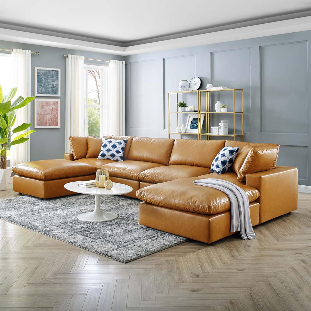 Commix Down Filled Overstuffed Vegan Leather 6-Piece Sectional Sofa - Tan EEI-4918-TAN. Picture 13