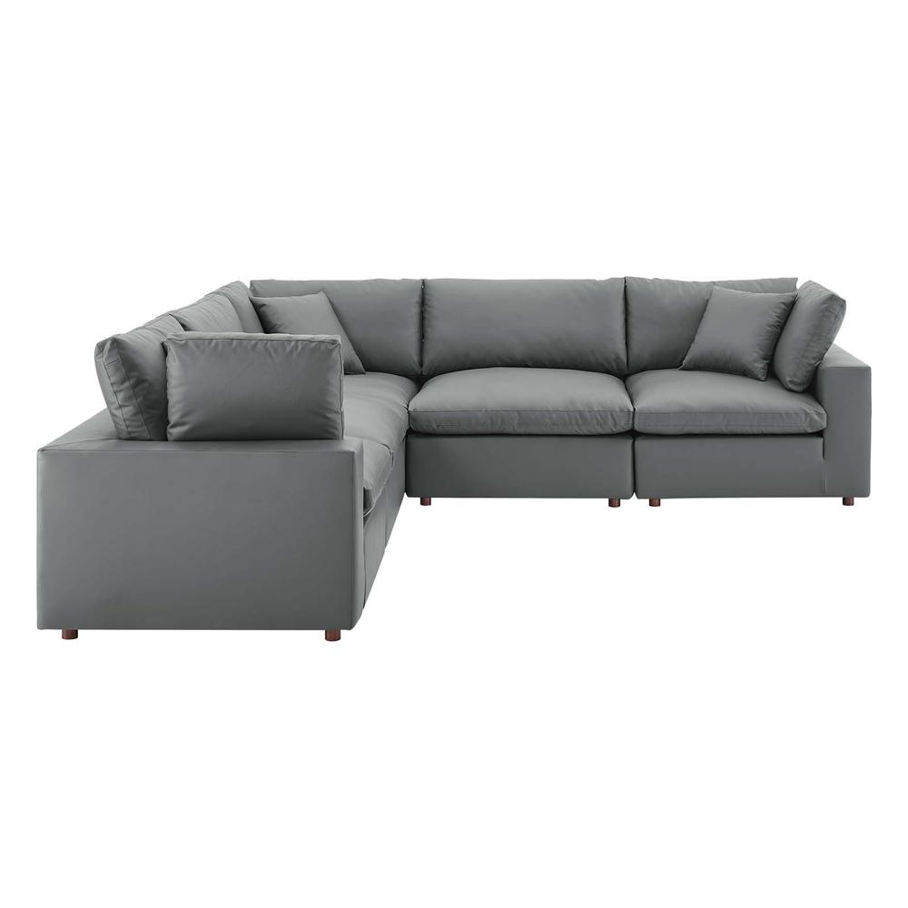Commix Down Filled Overstuffed Vegan Leather 5-Piece Sectional Sofa. Picture 1