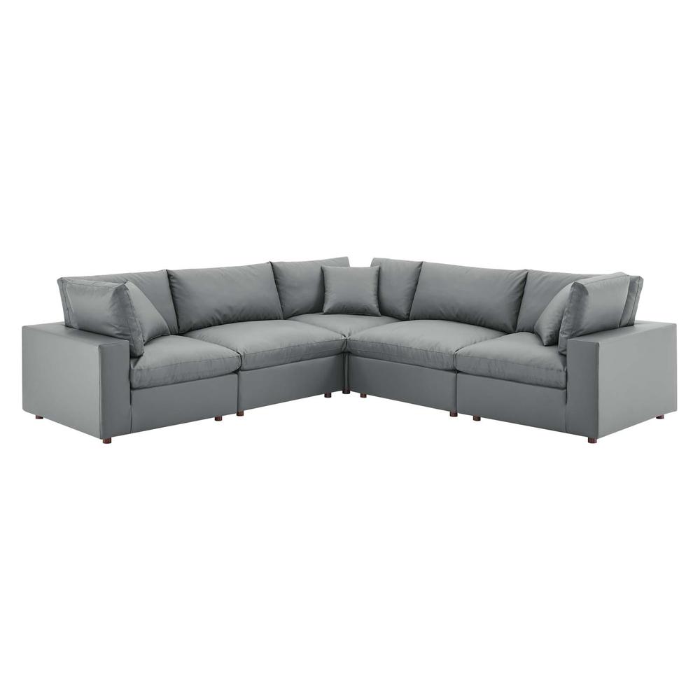Commix Down Filled Overstuffed Vegan Leather 5-Piece Sectional Sofa. Picture 2