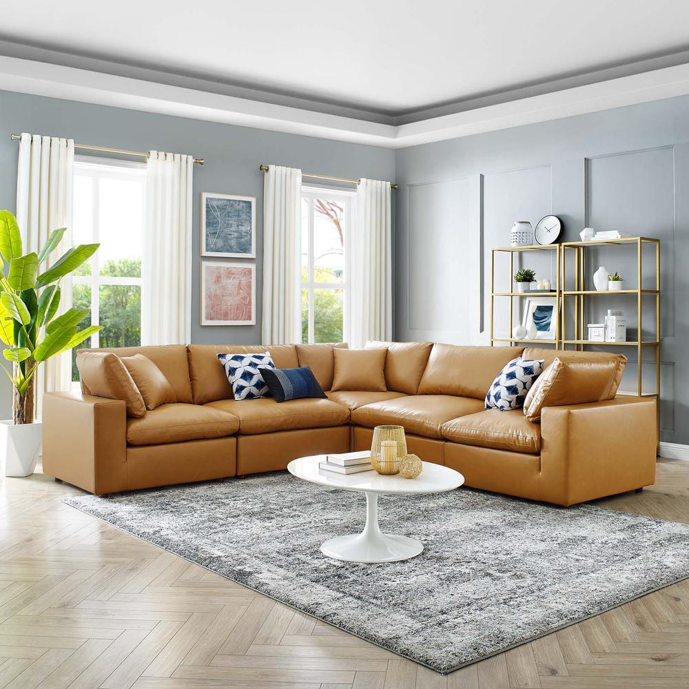 Commix Down Filled Overstuffed Vegan Leather 5-Piece Sectional Sofa - Tan EEI-4920-TAN. Picture 10