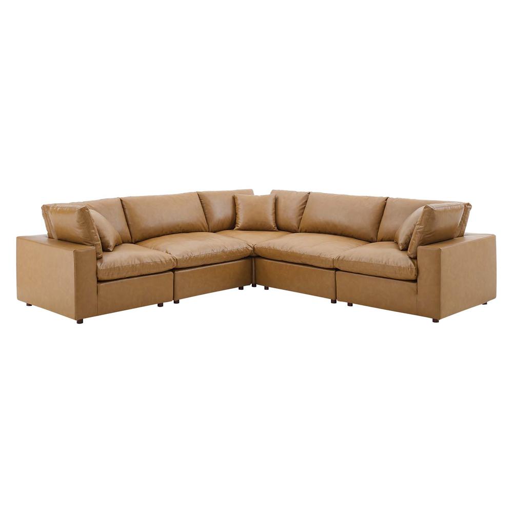 Commix Down Filled Overstuffed Vegan Leather 5-Piece Sectional Sofa - Tan EEI-4920-TAN. Picture 2