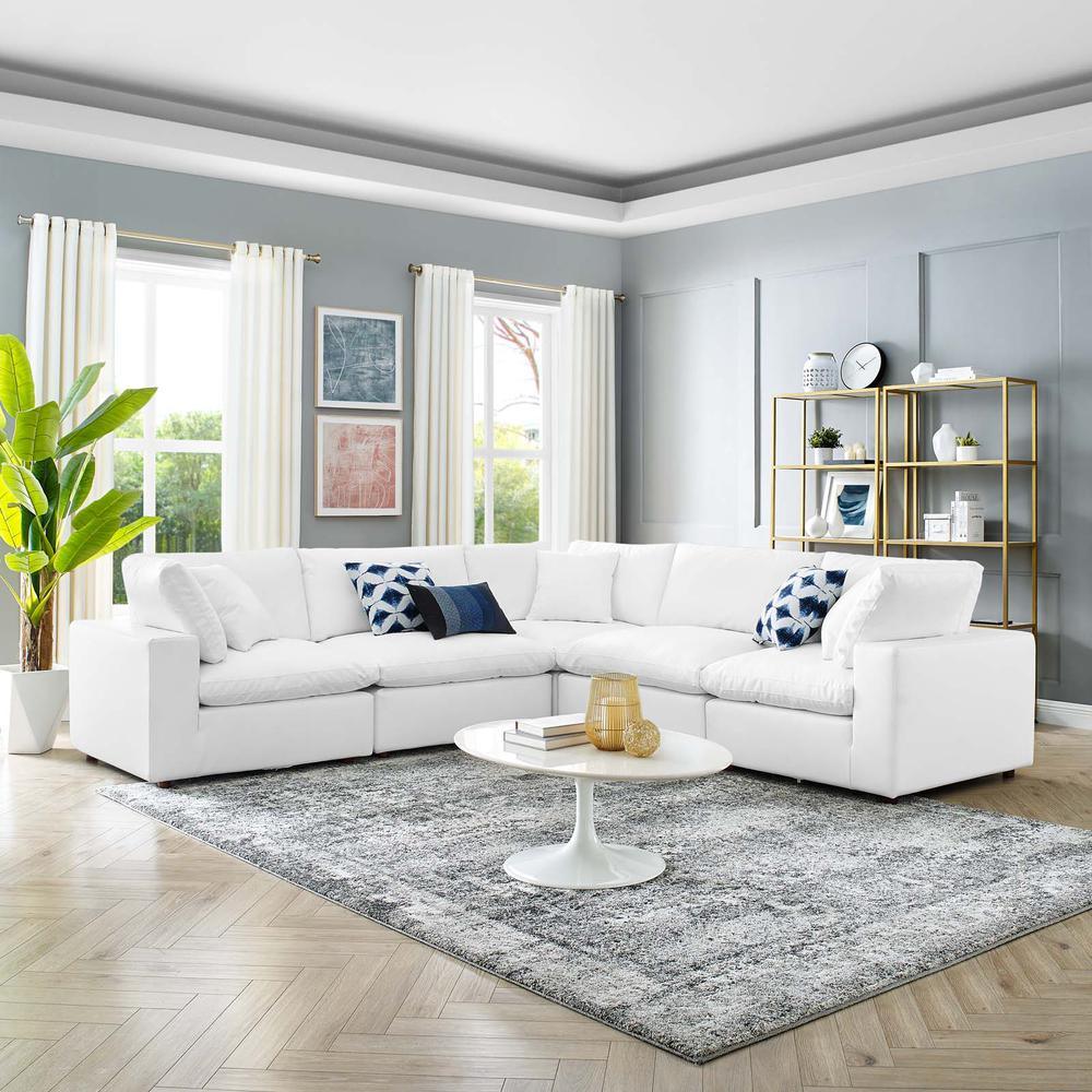 Commix Down Filled Overstuffed Vegan Leather 5-Piece Sectional Sofa - White EEI-4920-WHI. Picture 10