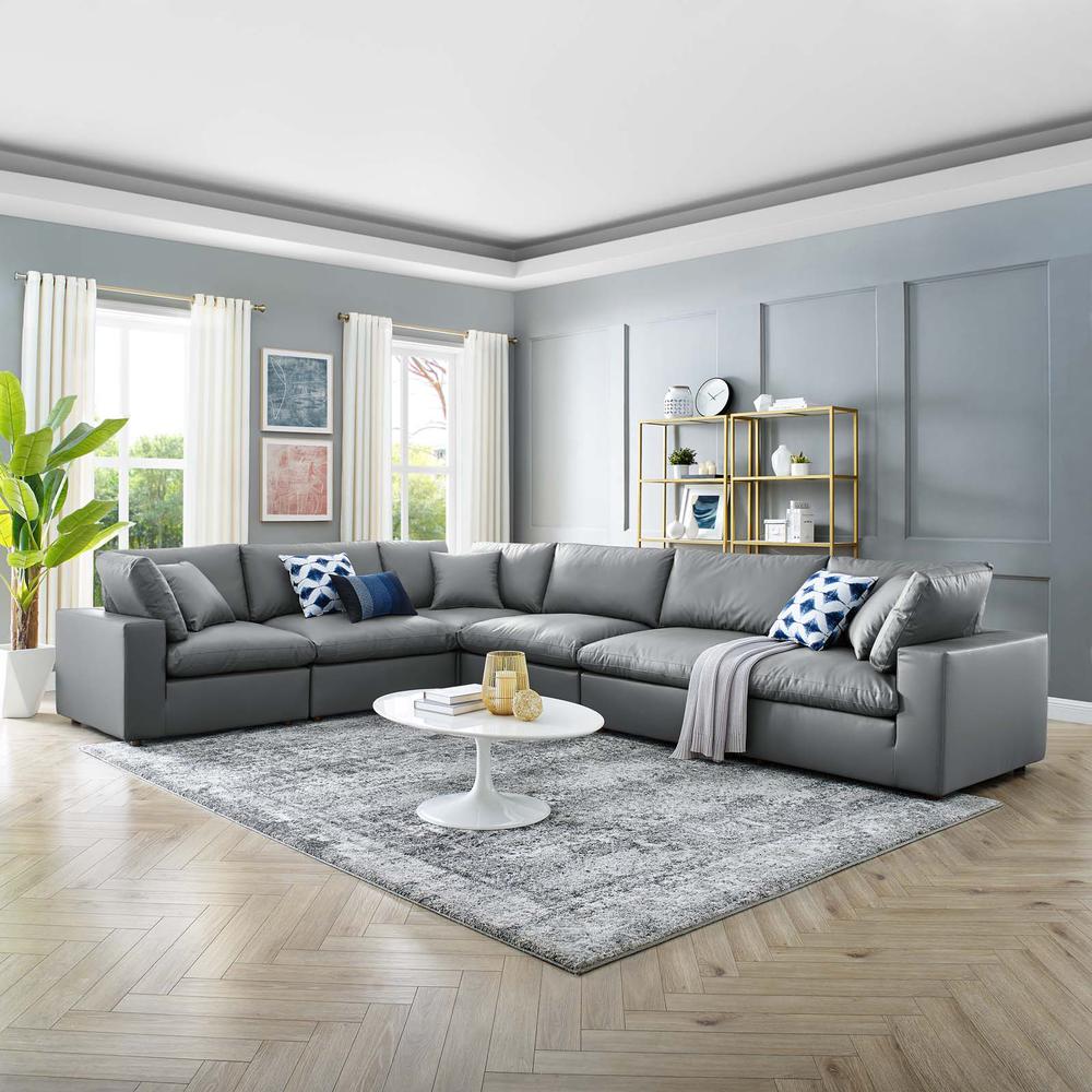 Commix Down Filled Overstuffed Vegan Leather 6-Piece Sectional Sofa - Gray EEI-4921-GRY. Picture 10