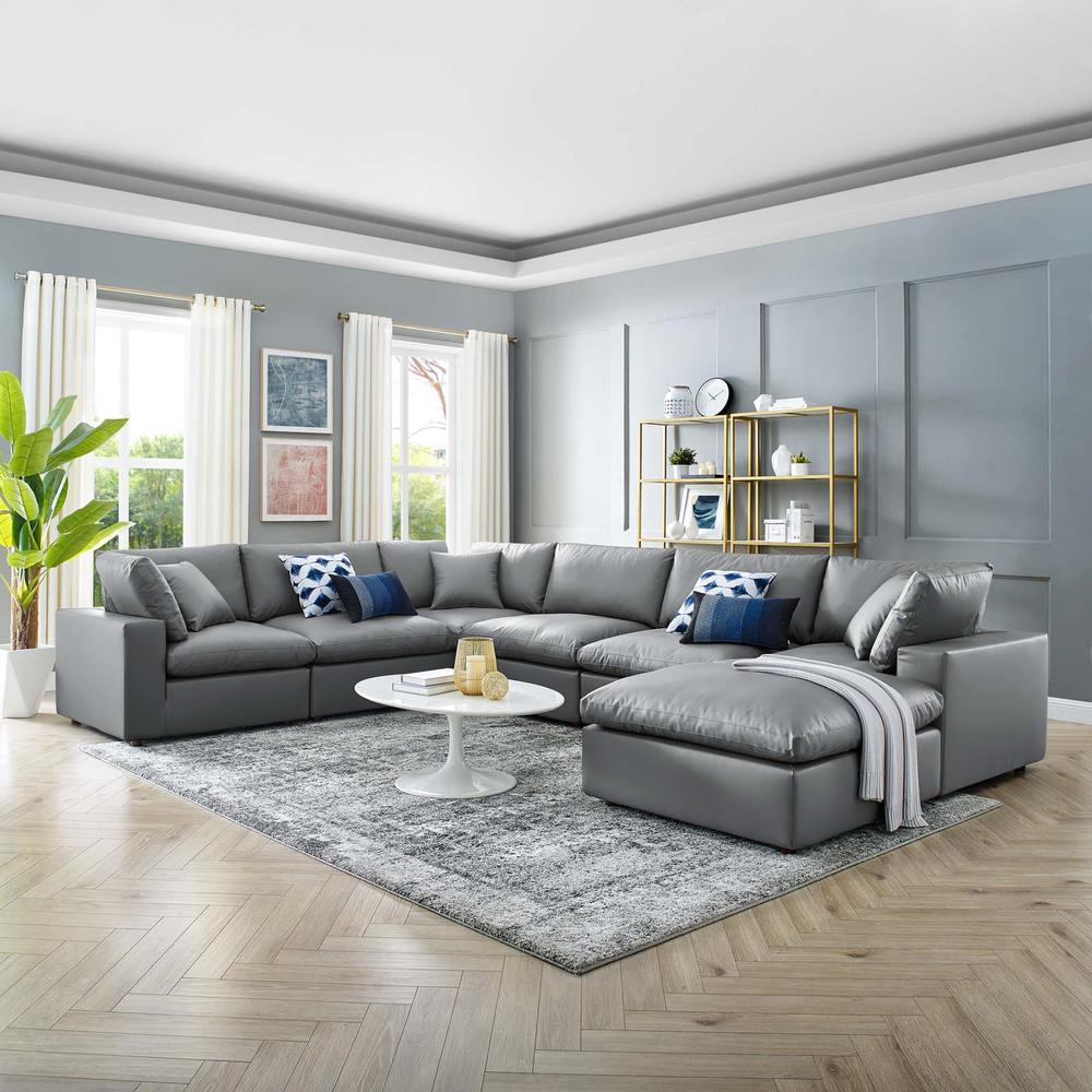 Commix Down Filled Overstuffed Vegan Leather 7-Piece Sectional Sofa - Gray EEI-4922-GRY. Picture 13