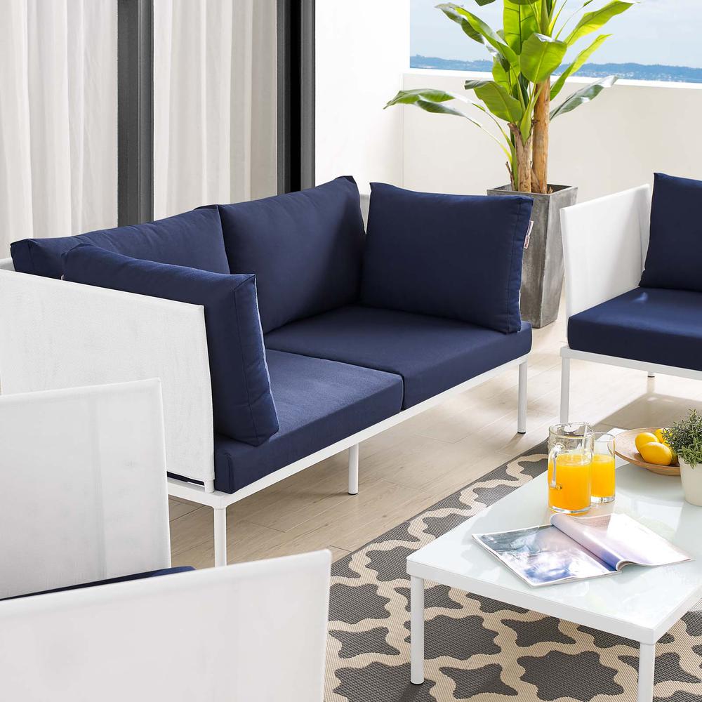 Harmony 5-Piece  Sunbrella® Outdoor Patio Aluminum Furniture Set - White Navy EEI-4924-WHI-NAV-SET. Picture 14