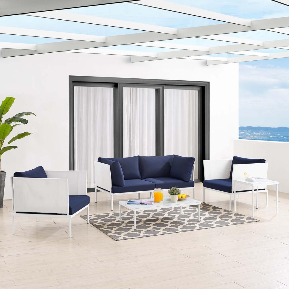 Harmony 5-Piece  Sunbrella® Outdoor Patio Aluminum Furniture Set - White Navy EEI-4924-WHI-NAV-SET. Picture 15