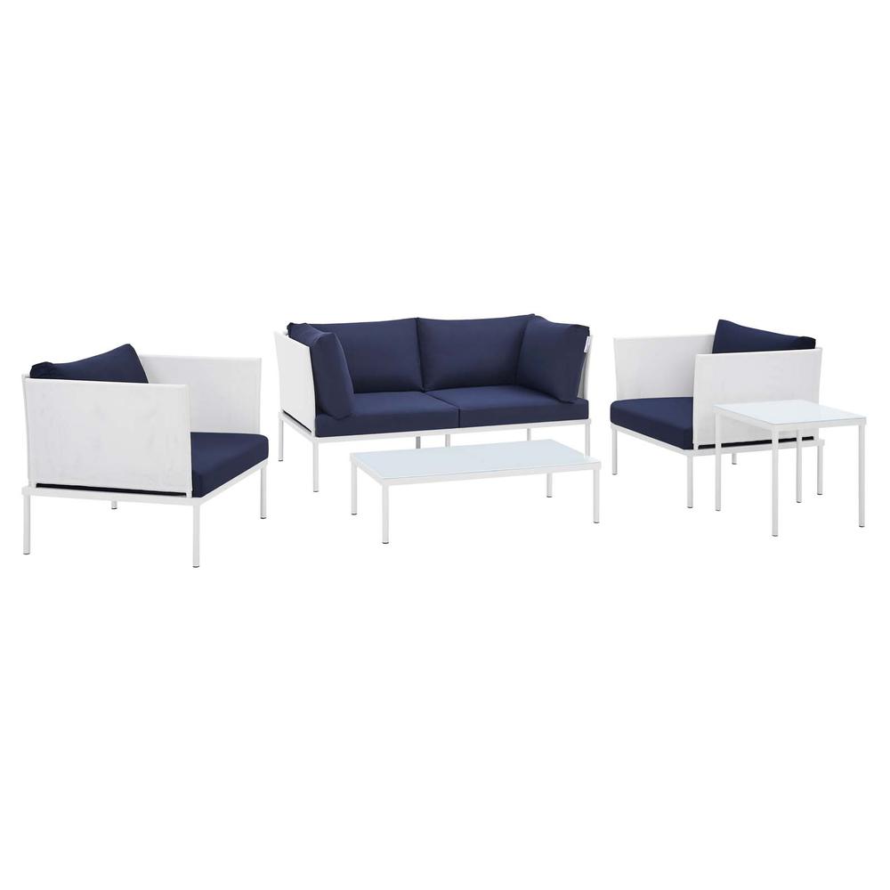 Harmony 5-Piece  Sunbrella® Outdoor Patio Aluminum Furniture Set - White Navy EEI-4924-WHI-NAV-SET. Picture 1