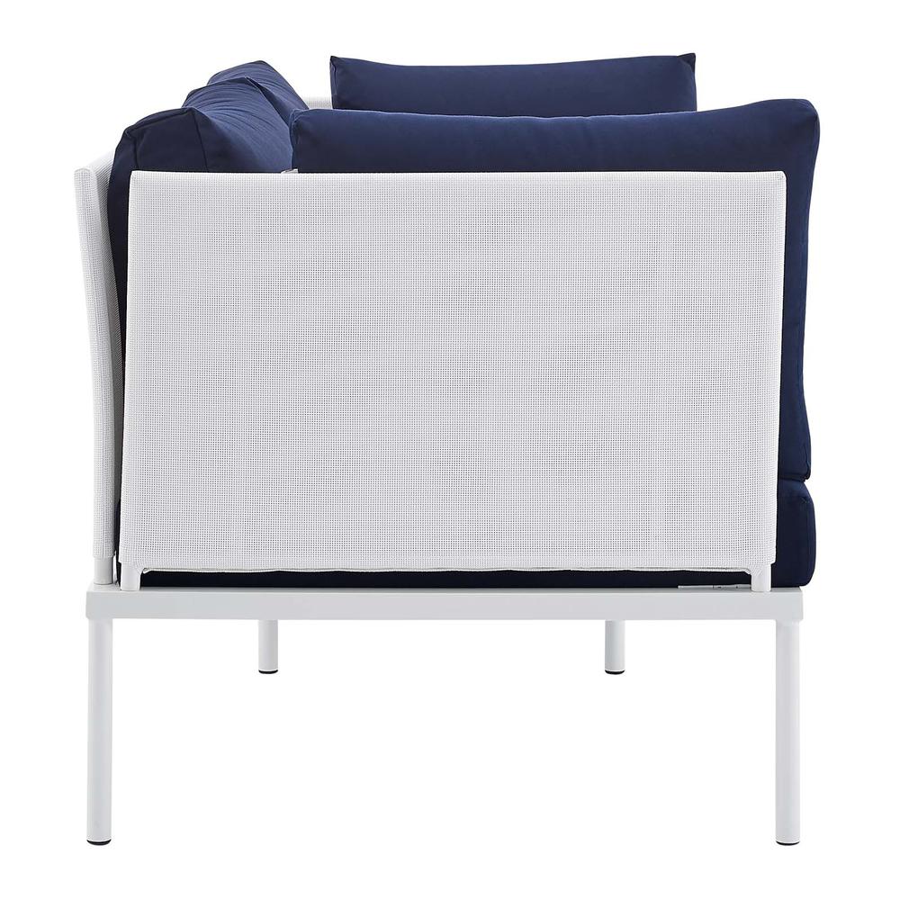 Harmony 5-Piece  Sunbrella® Outdoor Patio Aluminum Furniture Set - White Navy EEI-4924-WHI-NAV-SET. Picture 3