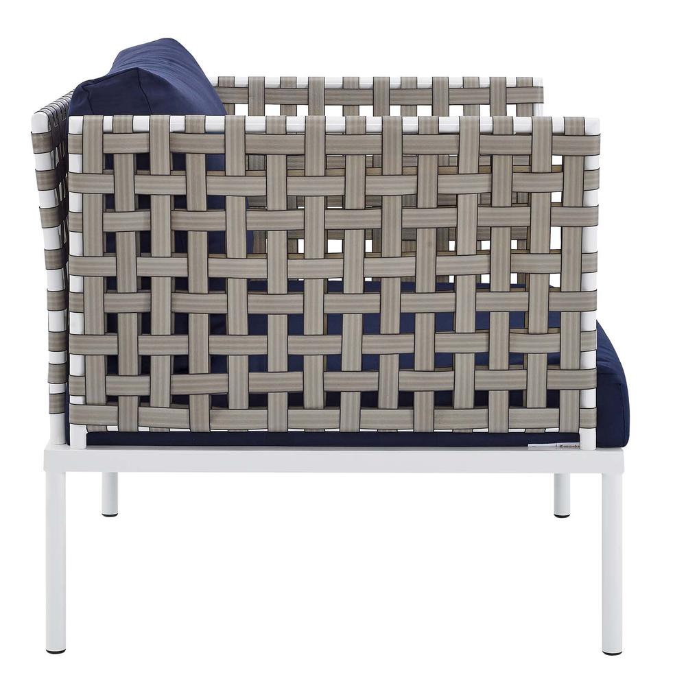 Harmony 6-Piece  Sunbrella® Basket Weave Outdoor Patio Aluminum Seating Set - Tan Navy EEI-4931-TAN-NAV-SET. Picture 3