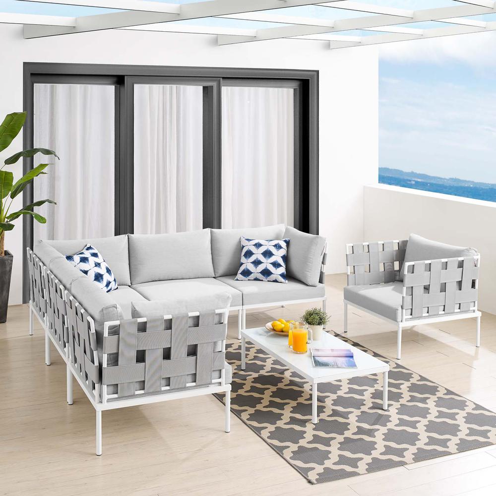 Harmony 7-Piece  Sunbrella® Outdoor Patio Aluminum Sectional Sofa Set - Gray Gray EEI-4937-GRY-GRY-SET. Picture 15