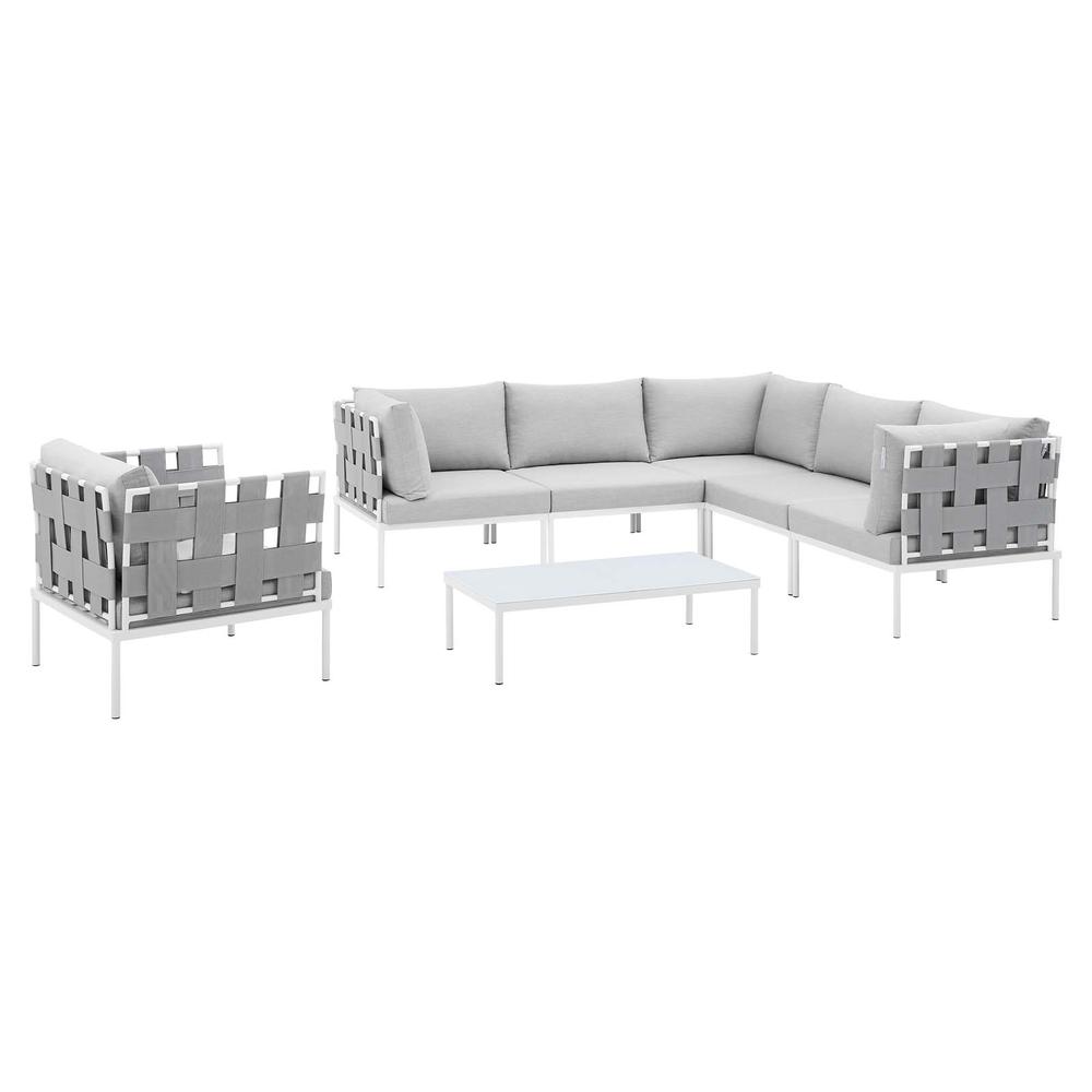 Harmony 7-Piece  Sunbrella® Outdoor Patio Aluminum Sectional Sofa Set - Gray Gray EEI-4937-GRY-GRY-SET. Picture 1