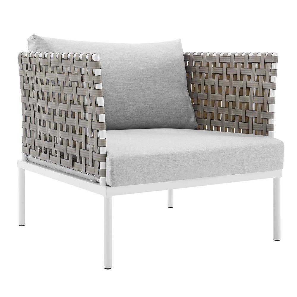Harmony 8-Piece  Sunbrella® Basket Weave Outdoor Patio Aluminum Seating Set - Tan Gray EEI-4947-TAN-GRY-SET. Picture 5