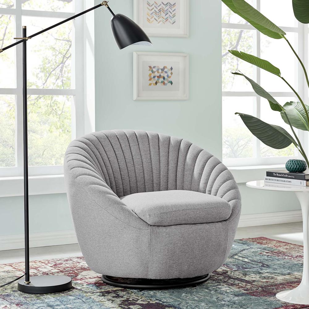 Whirr Tufted Fabric Fabric Swivel Chair - Black Light Gray EEI-5003-BLK-LGR. Picture 7