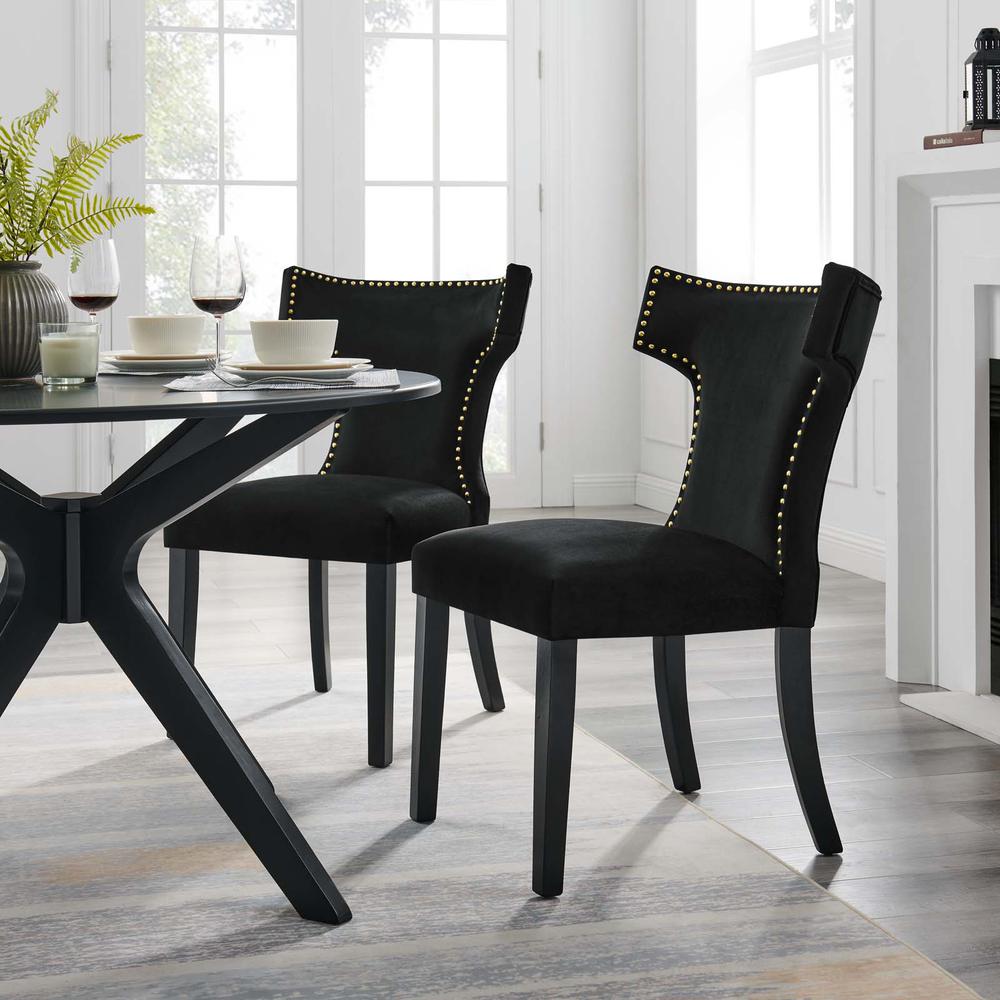 Curve Performance Velvet Dining Chairs - Set of 2. Picture 9