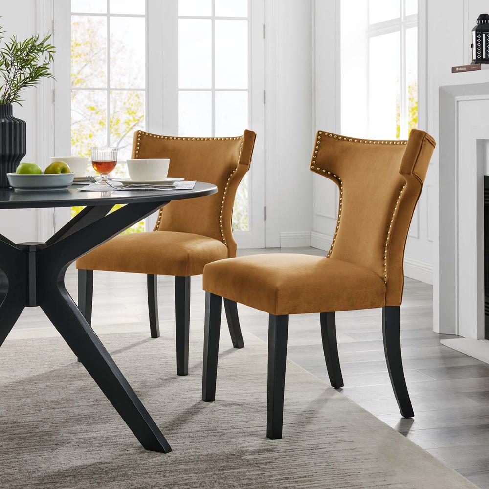 Curve Performance Velvet Dining Chairs - Set of 2. Picture 9