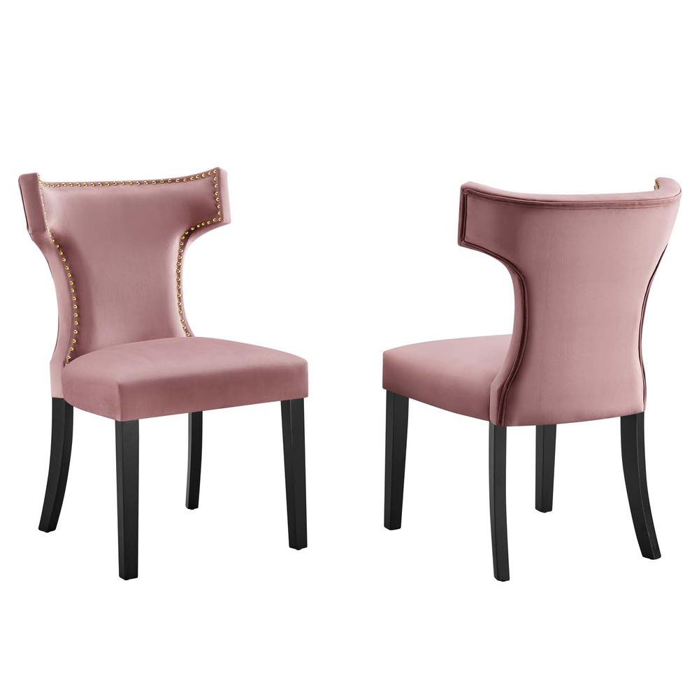 Curve Performance Velvet Dining Chairs - Set of 2. Picture 1