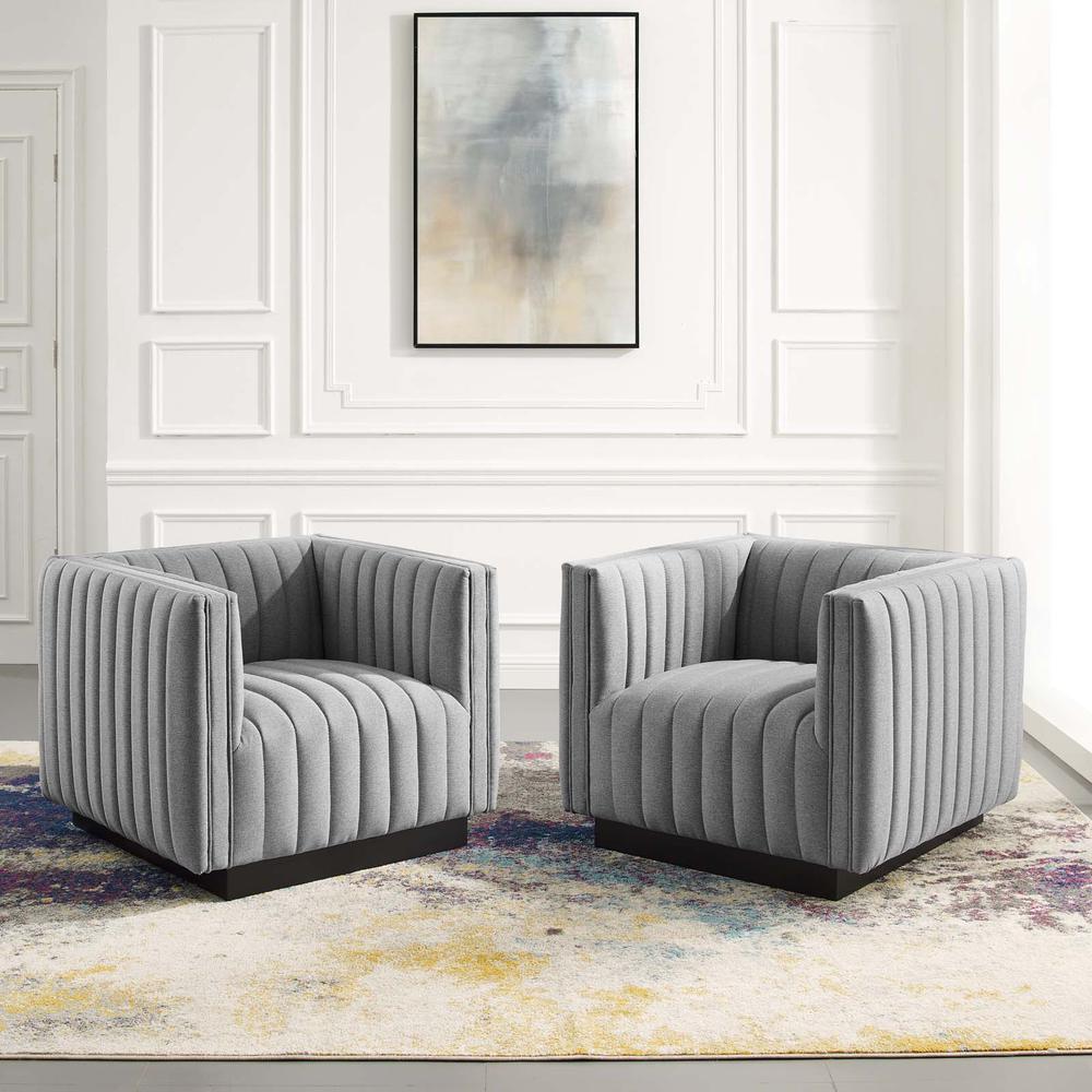 Conjure Tufted Armchair Upholstered Fabric Set of 2 - Light Gray EEI-5045-LGR. Picture 8