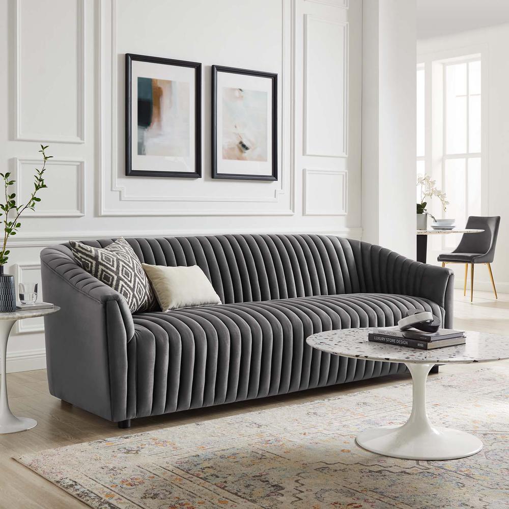 Announce Performance Velvet Channel Tufted Sofa - Charcoal EEI-5053-CHA. Picture 8
