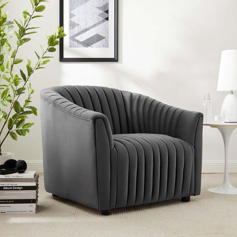 Announce Performance Velvet Channel Tufted Armchair - Charcoal EEI-5055-CHA. Picture 8