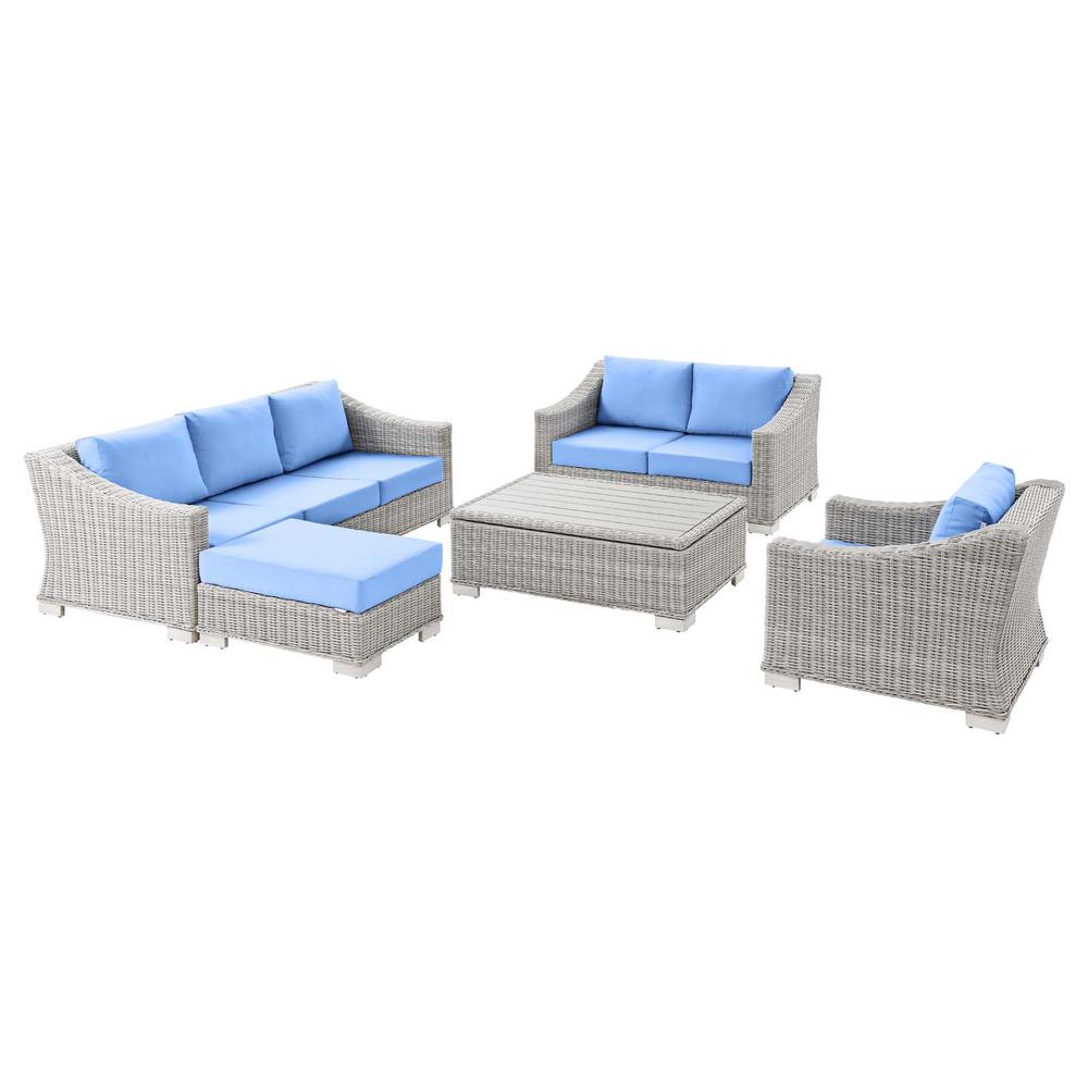 Conway 5-Piece Outdoor Patio Wicker Rattan Furniture Set - Light Gray Light Blue EEI-5092-LBU. Picture 1