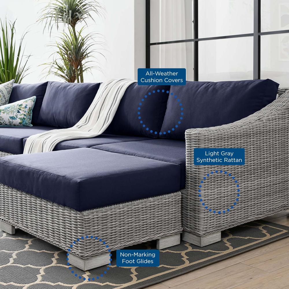 Conway Outdoor Patio Wicker Rattan 6-Piece Sectional Sofa Furniture Set - Light Gray Navy EEI-5099-NAV. Picture 14