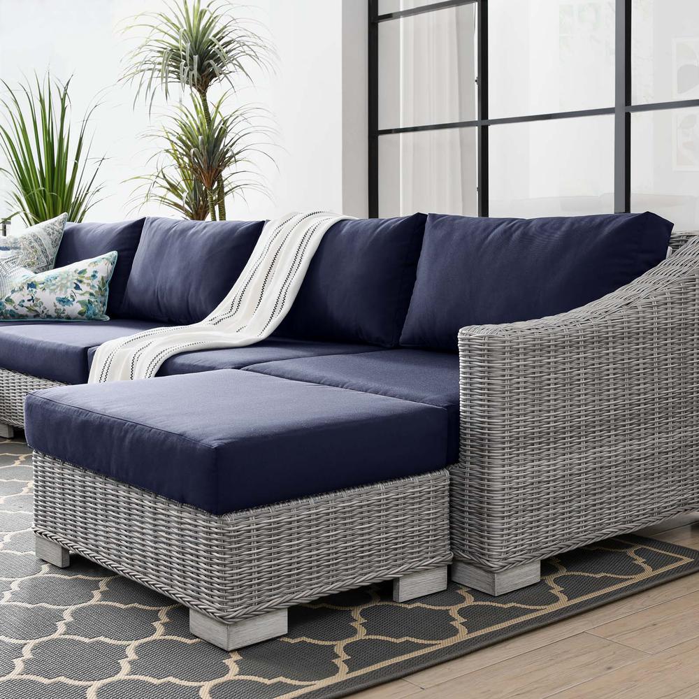 Conway Outdoor Patio Wicker Rattan 6-Piece Sectional Sofa Furniture Set - Light Gray Navy EEI-5099-NAV. Picture 15
