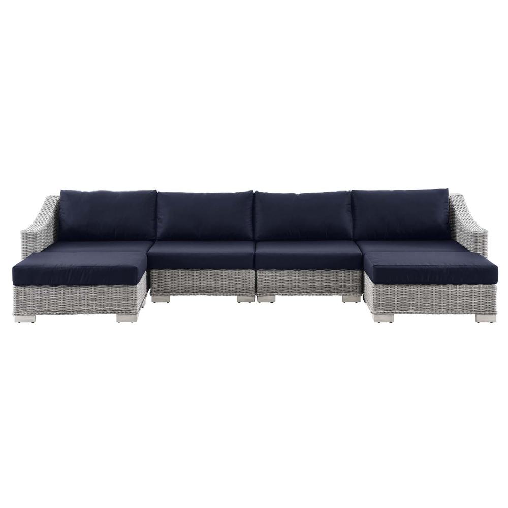 Conway Outdoor Patio Wicker Rattan 6-Piece Sectional Sofa Furniture Set - Light Gray Navy EEI-5099-NAV. Picture 1
