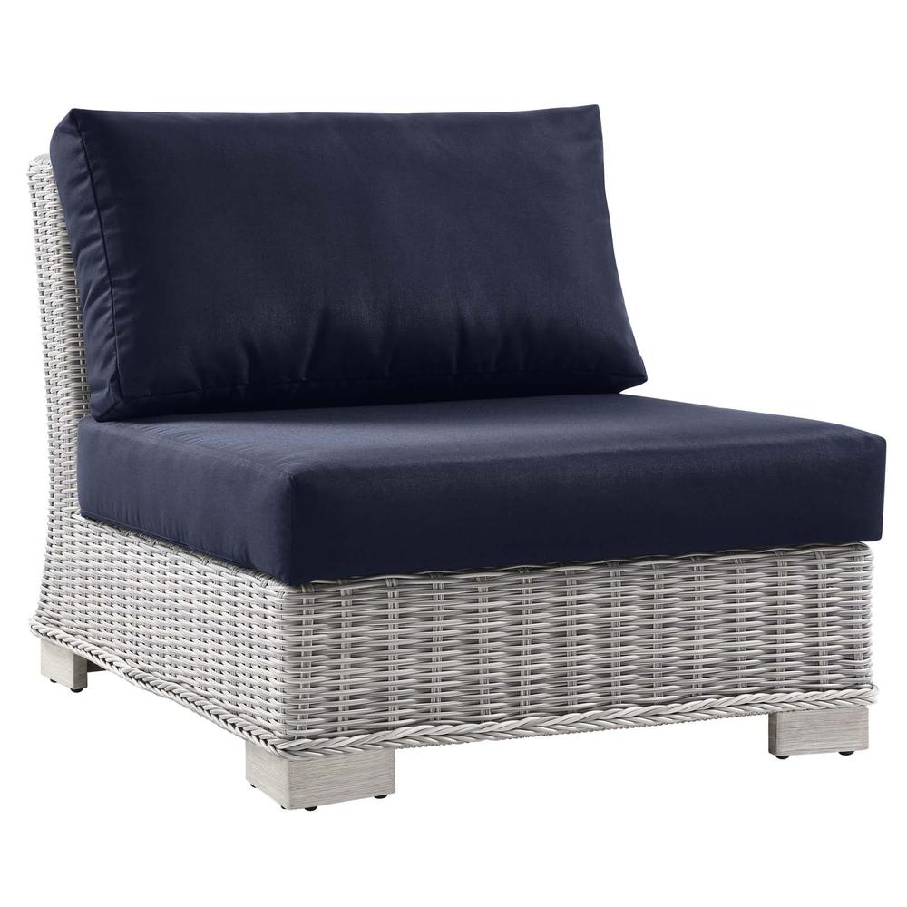 Conway Outdoor Patio Wicker Rattan 6-Piece Sectional Sofa Furniture Set - Light Gray Navy EEI-5099-NAV. Picture 2