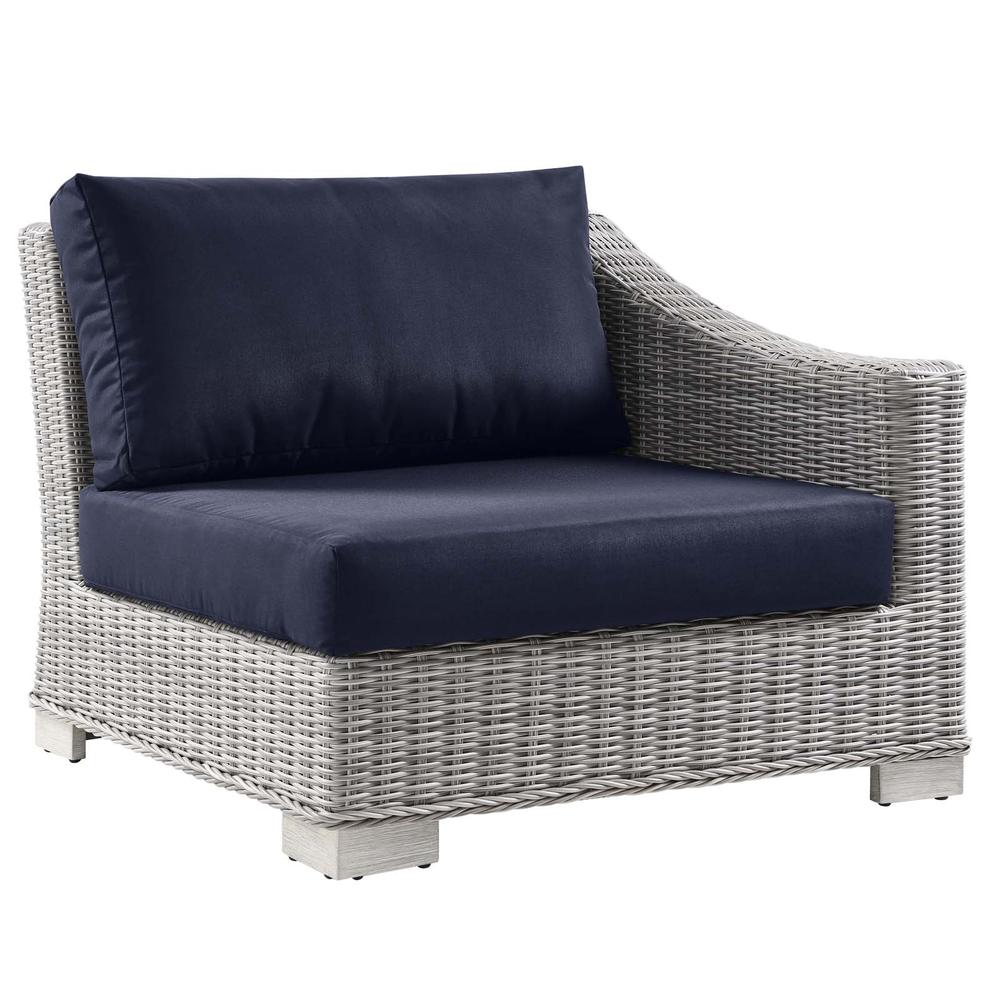 Conway Outdoor Patio Wicker Rattan 6-Piece Sectional Sofa Furniture Set - Light Gray Navy EEI-5099-NAV. Picture 5