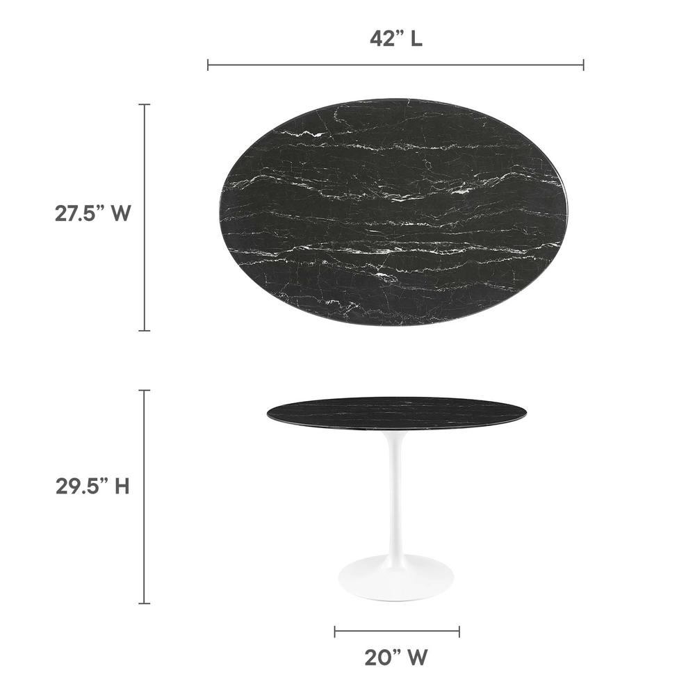 Lippa 42" Oval Artificial Marble Dining Table - White Black EEI-5169-WHI-BLK. Picture 5