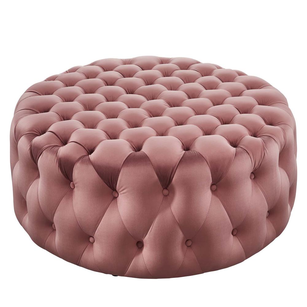 Amour Tufted Button Large Round Performance Velvet Ottoman. Picture 1