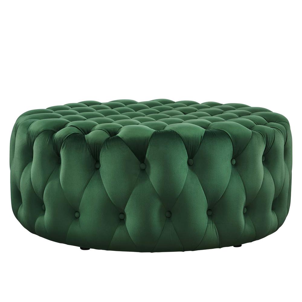 Amour Tufted Button Large Round Performance Velvet Ottoman. Picture 3