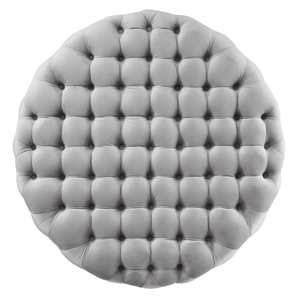 Amour Tufted Button Large Round Performance Velvet Ottoman. Picture 2